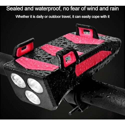 4 in 1 Bicycle Front Light USB 2000/4000Mah Rechargeable LED Bike Headlight Bike Horn Phone Holder Powerbank Cycling Light