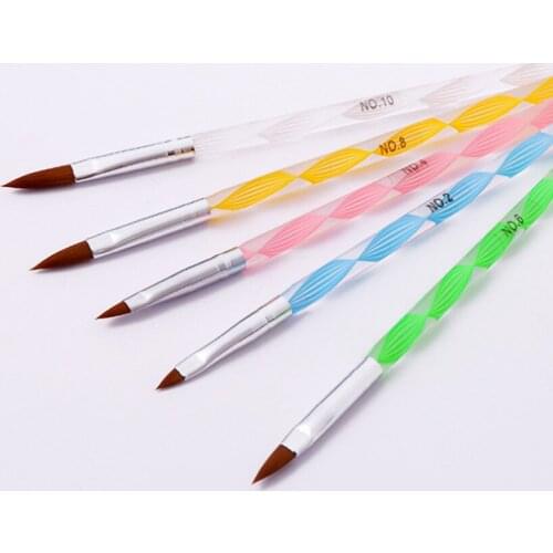 5pcs 2-Ways Nail Brushes Set Acrylic UV Gel Nail Painting Drawing Pen Cuticle Pusher Nail Dust Cleaner Tool
