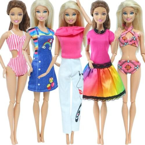 5 Pcs/Lot = 2 Sets Swimwear Bikini + 2 Pcs Dress Skirt + 1 Pcs Blouse Trousers Casual Wear Clothes for Barbie Doll Baby Kids Toy