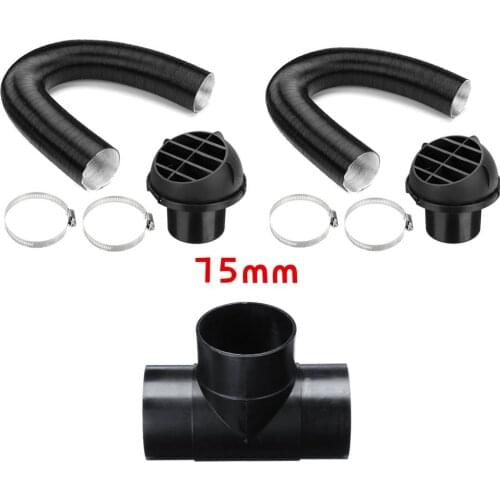 75mm Car Auto Heater Pipe Duct T Piece Warm Air Outlet Vent Hose Clips Set For Parking Diesel Heater Webasto Eberspacher