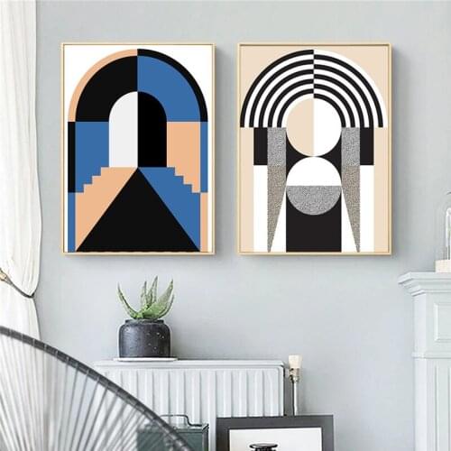 Abstract Geometric Architecture Wall Art Canvas Paintings and Prints Nodic Color Block Poster for LivingRoom Bedroom Home Decor