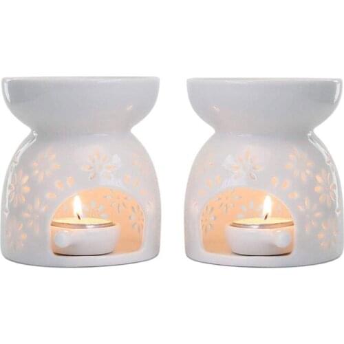 Promotion! Ceramic Tealight Candle Holder Oil Burner, Essential Oil Incense Aroma Diffuser Furnace Home Decoration Romantic Whit