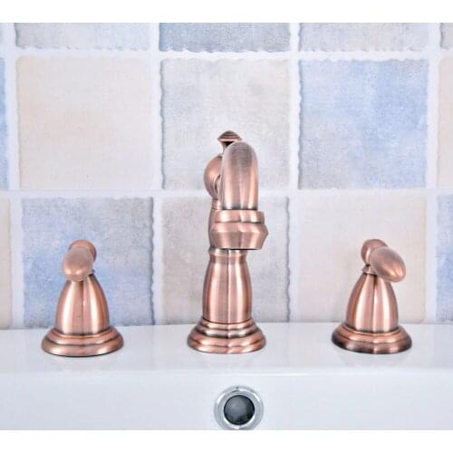 Antique Copper Two Handle Deck-Mount Three Hole Widespread Bathroom Lavatory Vessel Bathtub Basin Faucet Sink Mixer Tap dsf534