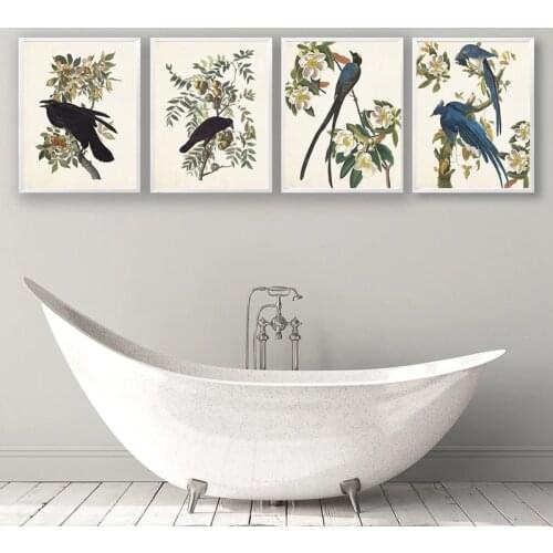 Audubon Crow Crow and Bird Set Blue Bird Botanical Garden Canvas Canvas Art Poster As Office Home Decoration Frameless