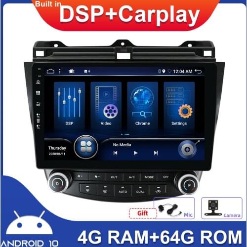 2 Din Car Radio Stereo Android 10.0 For Honda Accord 2003-2008 GPS Navi WIFI USB RDS SWC FM AM BT MAP MIC DAB DSP Carplay 4G+64G