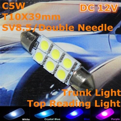 12V LED Car Double Needle Bulb Lamp(2*3*5050 SMD Lamp)C5W 39mm for Top Reading Trunk Licence Board Light