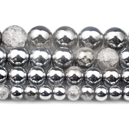 White Snow Cracked Crystal Glass One Side Silver Plated Stone Loose Beads For Jewelry Making DIY Bracelet 6/8/10/12mm