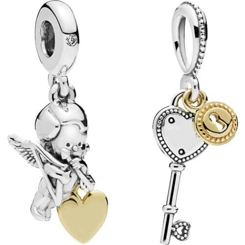 Free Shipping Cupid & You Heart Dangle Charms Fit Brand Bracelets & Necklaces DIY Making Jewelry Love Key Accessories