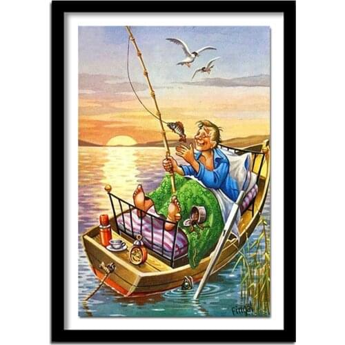 DIY The boat to go fishing 5D diamond painting cross stitch home decor diamond square diamond embroidery needlework