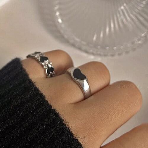 Enamel Heart Rings Gothic Fashion Cool Y2K Rings For Women Vintage Acrylic Chunky Finger Girl Party 2021 Jewelry Gift
