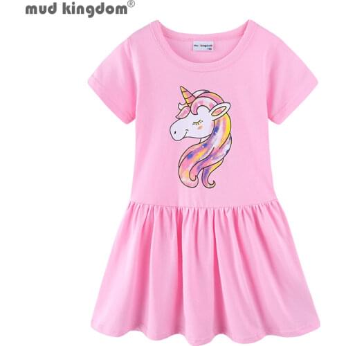 Mudkingdom Girls Clothes Short Sleeve Ruffle Hem Cute Cartoon Dresses for Girls