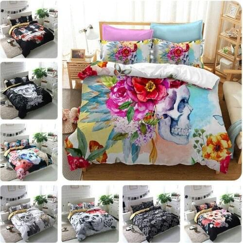 FANAIJIA 3d Flowers skull Duvet Cover With Pillowcases Sugar Skull Bedding Set Au Queen King Size Quilted Bedspread Bed Covers
