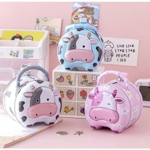 Cartoon Calf Baby Piggy Bank Childrens Birthday Gift Hand-carry Large-capacity High-quality Tinplate Piggy Bank Anti-fall 2021