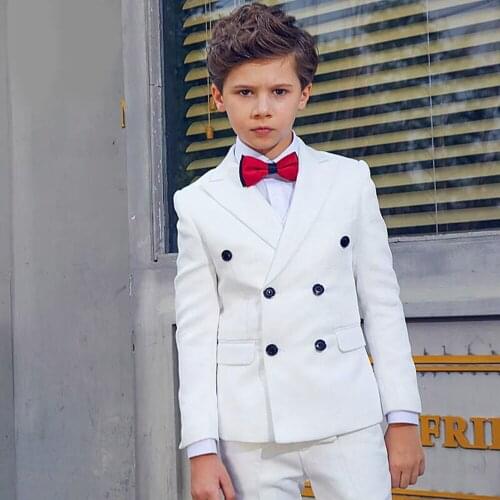 Costume Childs White suit Double-breasted Casual Jacket Slim Fit Shawl Lapel Tuxedos 2 pieces For Wedding New(Blazer+Pants)