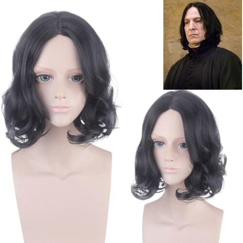Halloween Cosplay Costume Adult Anime Cos Headpiece Severus Snape Professor Black Isolated Short Curly Hair Disguisment Set 35CM