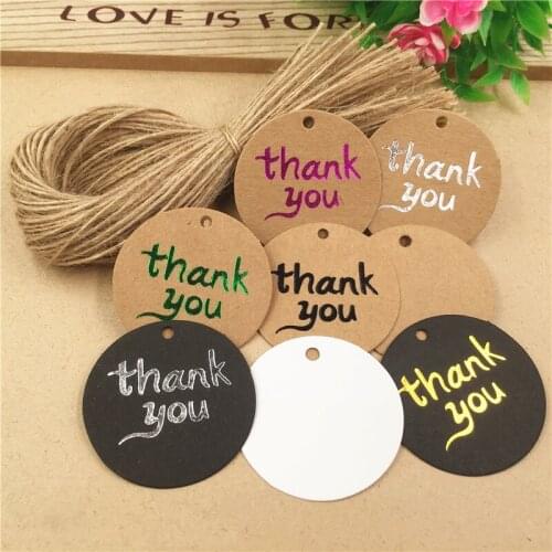 Round Diameter Kraft Thank your Gift Tag Wedding Favor Decoration Tag Hot Stamping Garment Price Tag 100Pcs/Lot+100Hemp Strings