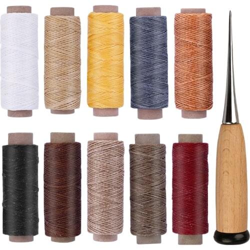 LMDZ 10 Colors Waxed Thread Leather Sewing Waxed Thread Leather Wood Handle Awl For Leather Craft Hand Stitching Tool
