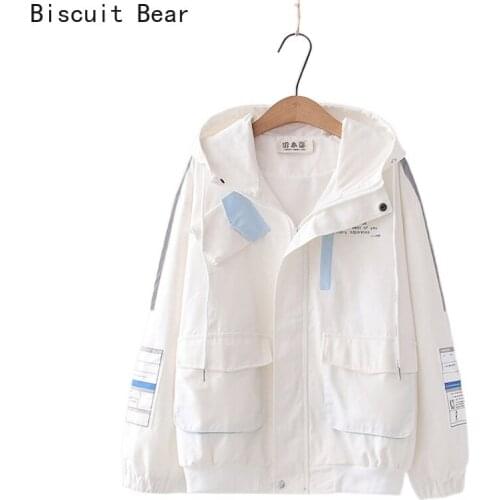 Patchwork Zipper Casual Women Hooded Jacket 2021 Spring Vintage Full Sleeve Casual Ladies Pockets Outwear