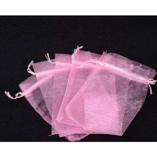 50pcs 7x9 9x12 10x15 13x18CM Pink Organza Bags Jewelry Packaging Bags Wedding Party Decoration Drawable Bags Gift Pouches 55