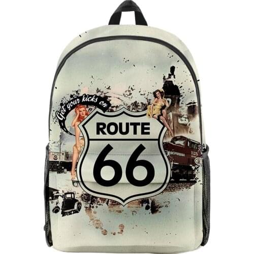 Route 66 merch 3D Merch Fashion Oxford Cloth Shoulder Backpack Printed Multi Zipper Pack Casual School Bag
