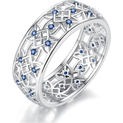 MOONROCY Silver Color CZ Rings Crystal Wedding Blue Crystal Party Ring Hollow Jewelry for Women Girls Dropshipping Wholesale