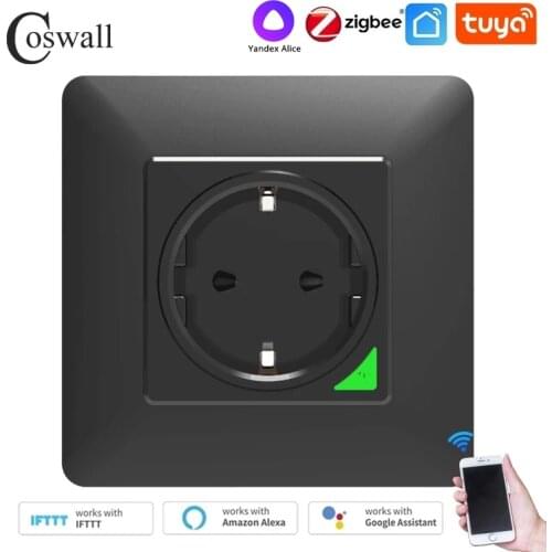 COSWALL Zigbee 3.0 Tuya Wall Single EU Socket With On / Off Backlight Timer Switch Programmable Work With Alexa Google Home