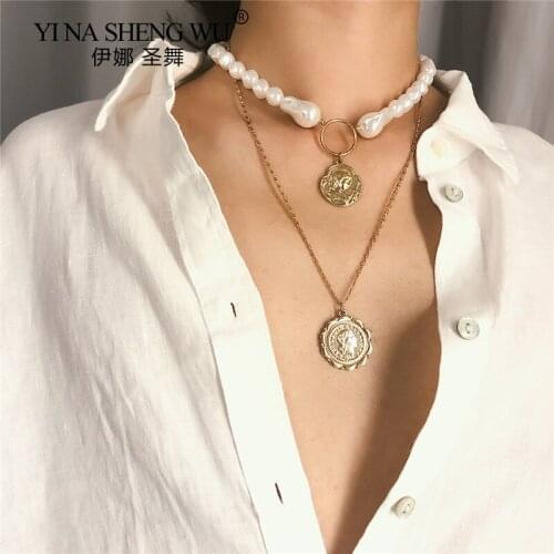 New Fashion Imitation Pearl Choker Necklace For Women Bead Statement Necklace Vintage Palace Pendant Female Jewelry Double Layer