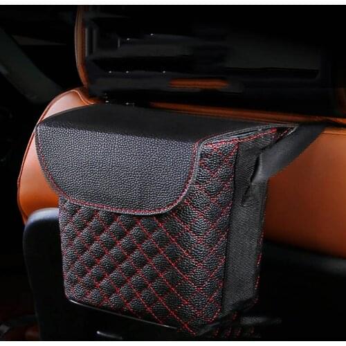 PVC Leather car backseat Hanging trash pockets organizers multi-functional portable rubbish waste Storage Box Accessories