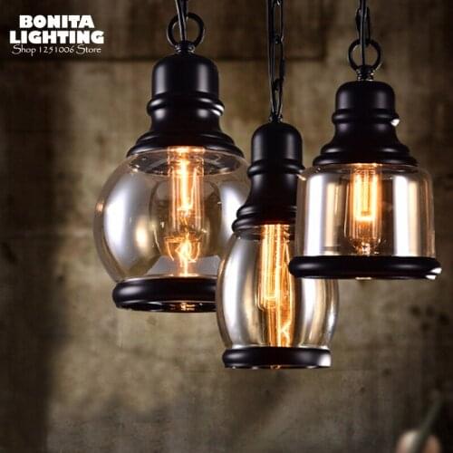 Loft Industrial pendant lamps Amber Glass edison retro hanging lamps Chain hemp rope pendant lighting for restaurants