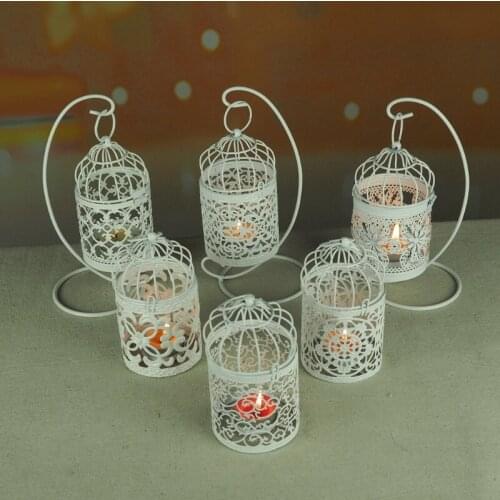 Hollow Holder Candlestick Tealight Hanging Lantern Bird Cage Vintage Wrought New Q0KA