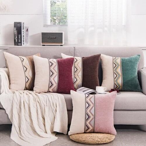 Luxury Pink Chenille Fabric Cushion Cover Embroidery Stitching Two-Color Pillowcase Living Sofa Throw Pillows Office Car Home