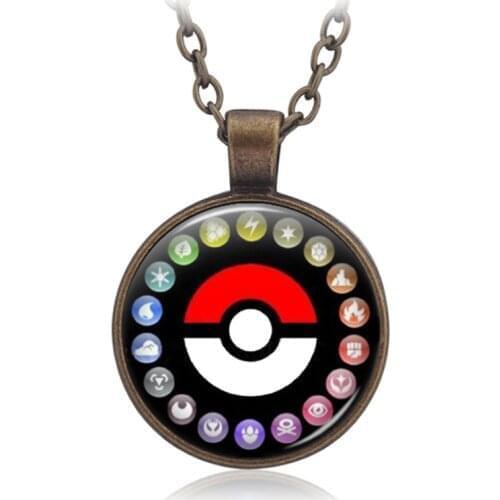 Anime Pokemon Necklace Glass Cabochon Pendant Jewelry Halloween gift Cartoon Poke Ball Accessories for adult and child