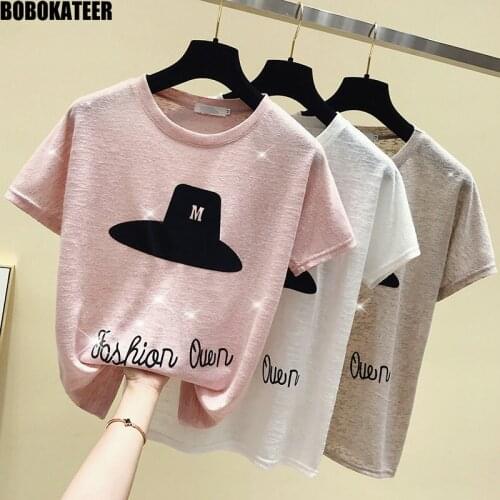 BOBOKATEER Vintage White T shirt Women Clothes Pink Tee Shirt Summer Female T-Shirt Women Tops Batwing Sleeve Fashion 2020