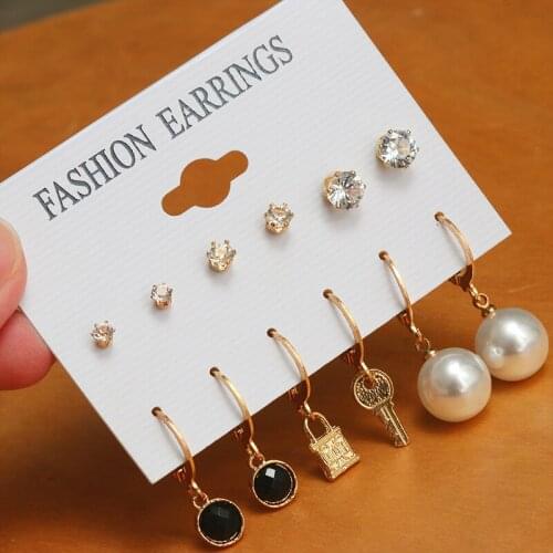 Womens Earrings Simple Pearl Earrings Set For Women Statement 2021 New Bohemian Fashion Jewelry Geometric Crystal Stud Earrings