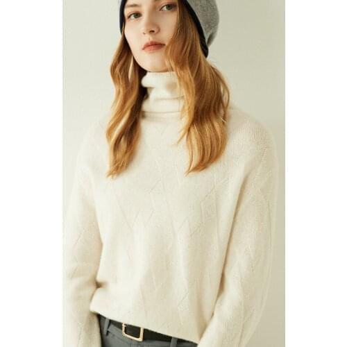LONGMING Women Sweater 100% Cashmere Turtleneck Winter Pullover Women Knitted Sweater Autumn Soft Warm Wool Sweater Jumper Women