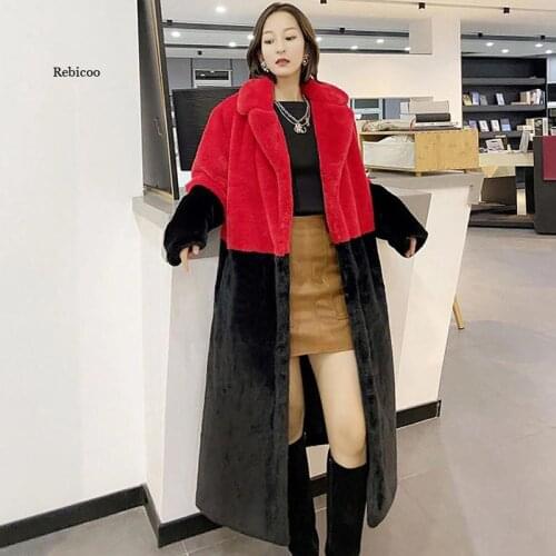 Winter Long Jacket Coat Women Winter Thick Warm Oversized Outerwear Overcoat Women Faux Rabbit Fur Coats