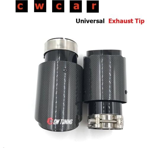 1Pcs Car Styling Glossy Carbon+Black 304 Stainless Steel Carbon Fiber Muffler End Pipe Exhaust Pipe Muffler For Ak