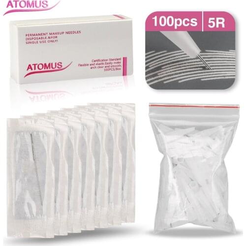 100Pcs 5R Agujas Microblading And 100pcs 5R Tips Agulha De Tatuagem Aiguille De Tatouage Eyebrow Needle Tattoo Permanent Make Up