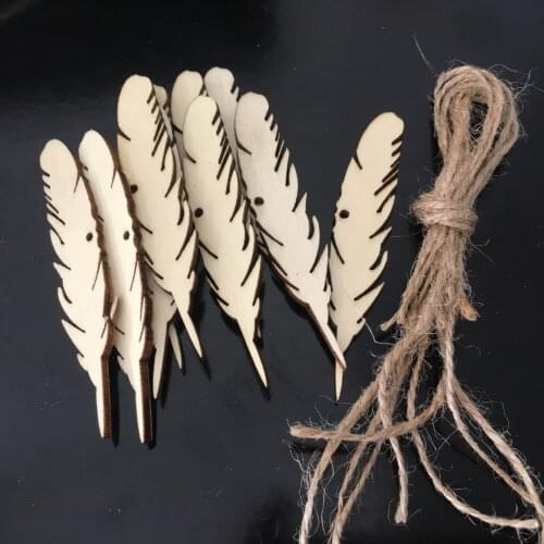 25PCS Wooden Feather Crafts Blank Wood Slices Wooden Hanging Gift Tags for Wall Wedding Party Room Decoration Accessories DIY