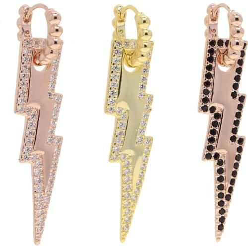 3 Colors 2021 Summer New Fashion Jewelry Micro Pave CZ Lightning Bolt Charm Dangle Earring Gold Color