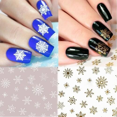 1pc 3D Nail Sticker Christmas Theme Snow Deer/Snowflake Image Nail DIY Decoration Xmas Sticker Decals White Gold Black Snowflake