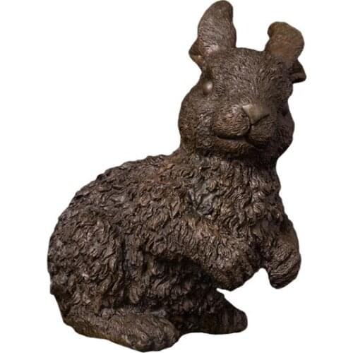 ArtsHom DW-159 Pure Bronze Rabbit Statue Animal Figurine Wild Hare Sculpture Chinese Zodiac Feng Shui Vintage Art Decor