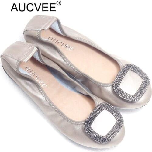 AUCVEE Women Flats Shoes Genuine Leather Slip-on Round Toe Muscle Sole Ladies casual Loafers Comfortable Soft Shoes Female Fall