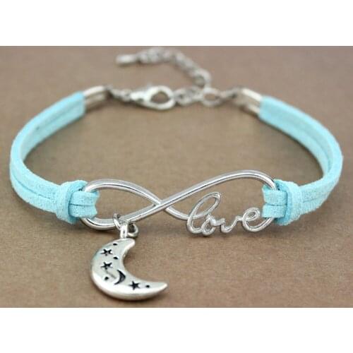 Moon Star Wings Feather Key Infinity Love Charm Alloy Bracelets Women Men Girl Boy Unisex Jewelry Red Blue Gift 20 Colors