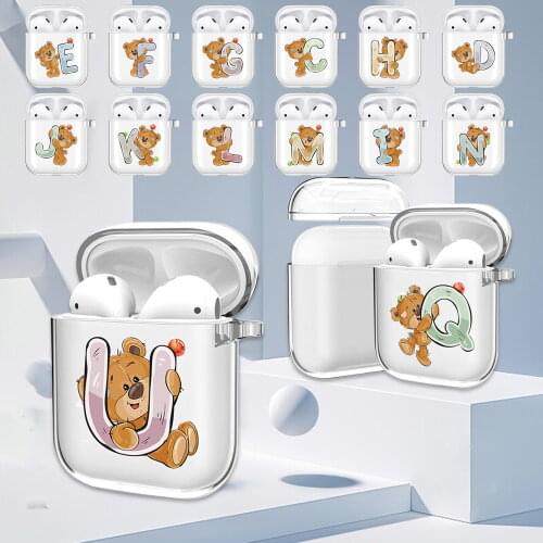 Earphone Case for Apple AirPods 1st Gen/2nd Gen -cute Bear Letter Transparent Soft Silicone Bluetooth Wireless Protective Sleeve