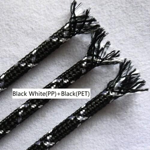 Black White Black 4 8 12mm PP Conton + PET Yarn Mixed Braided Expandable Insulated Cable Sleeve Protect Wire Wrap Gland Sheath