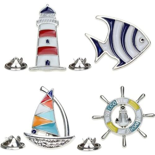 Marine life fish lighthouse nautical sailing navy wind childrens role-playing costumes DIY metal brooch accessories