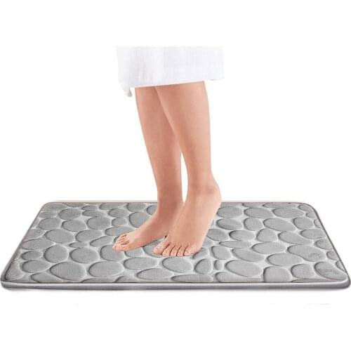 Embroidery Flannel Fleece Floor Mat Stone Pattern Anti-slip Bathroom Door Rug Water Absorb Memory Foam Bath Carpet Sets Dropship