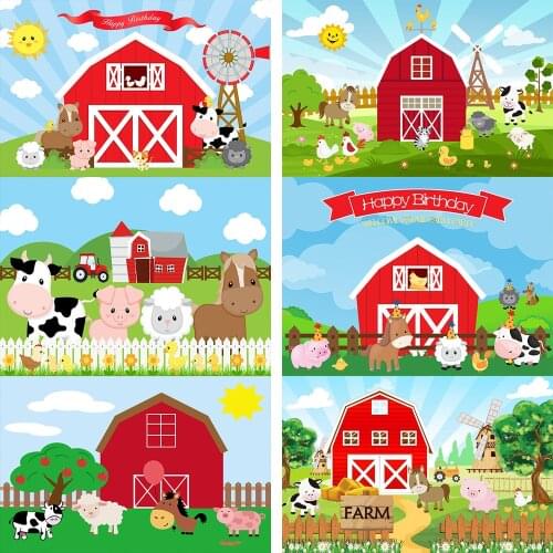 Farm Theme Photography Backdrops Red Barn Barnyard Tractor Animals Background Kids 1st Birthday Party Backdrop for Photo Studio