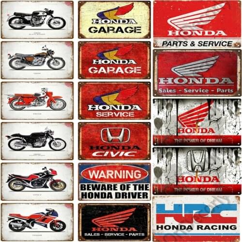 Classic Car Brand Honda Garage Bar Wall Signs Decor Plaques Metal Crafts Print Painting Pin Up Signs Vintage Metal Plate Poster